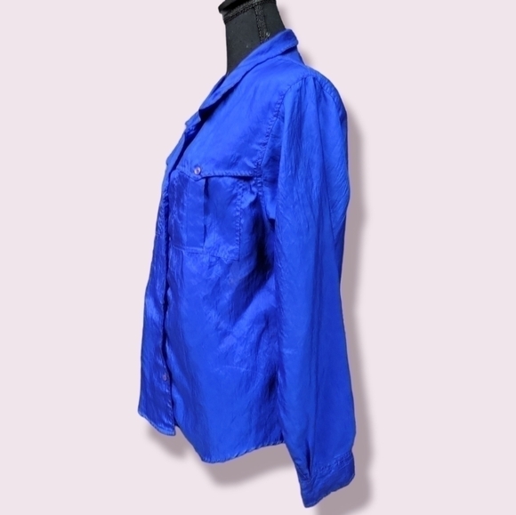 Ashleigh Morgan Royal Blue Crinkled Fabric Button-Up Women's Top, Size 10 - Picture 4 of 7